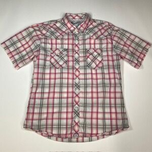 Wrangler 20X‎ Plaid Western Shirt Mens XL Pink Gray Short Sleeve Cowboy Rodeo